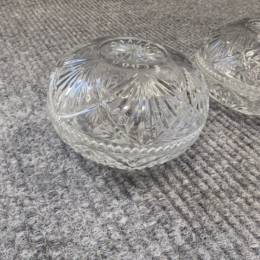 VTG KIG Malaysia Clear Glass Dish Bowl Depression Style Candy Nut Lid Set Of‎ 2